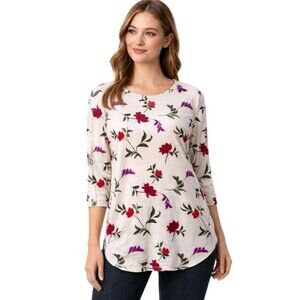 Tommy Bahama Women's Blouse Size L Floral  3/4 Sleeve Cotton Tunic